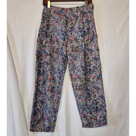 Y2K Marc By Marc Jacobs Colorful Pleated 100% Silk Straight Cropped Pants US 0 - Picture 1 of 8